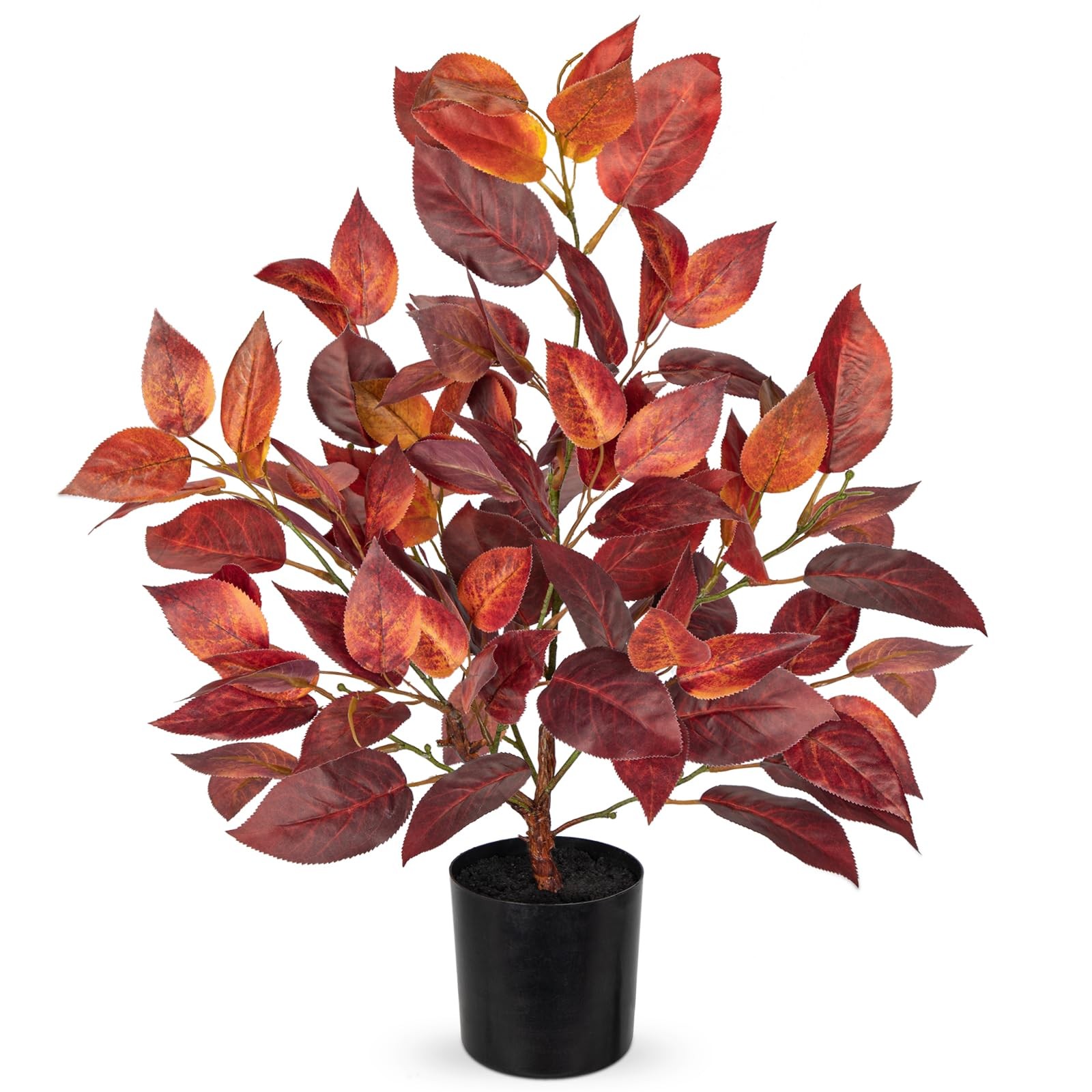 19.7 Inch Fake Fall Autumn Elm Leaf Tree Black Pot Artificial Faux Plant Decor