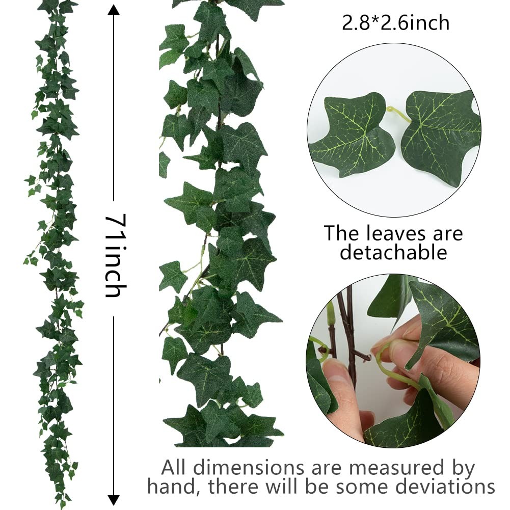 3 Strands Odorless Artificial Ivy Vines Kit, 71″ Silk Ivy Garland with Green …