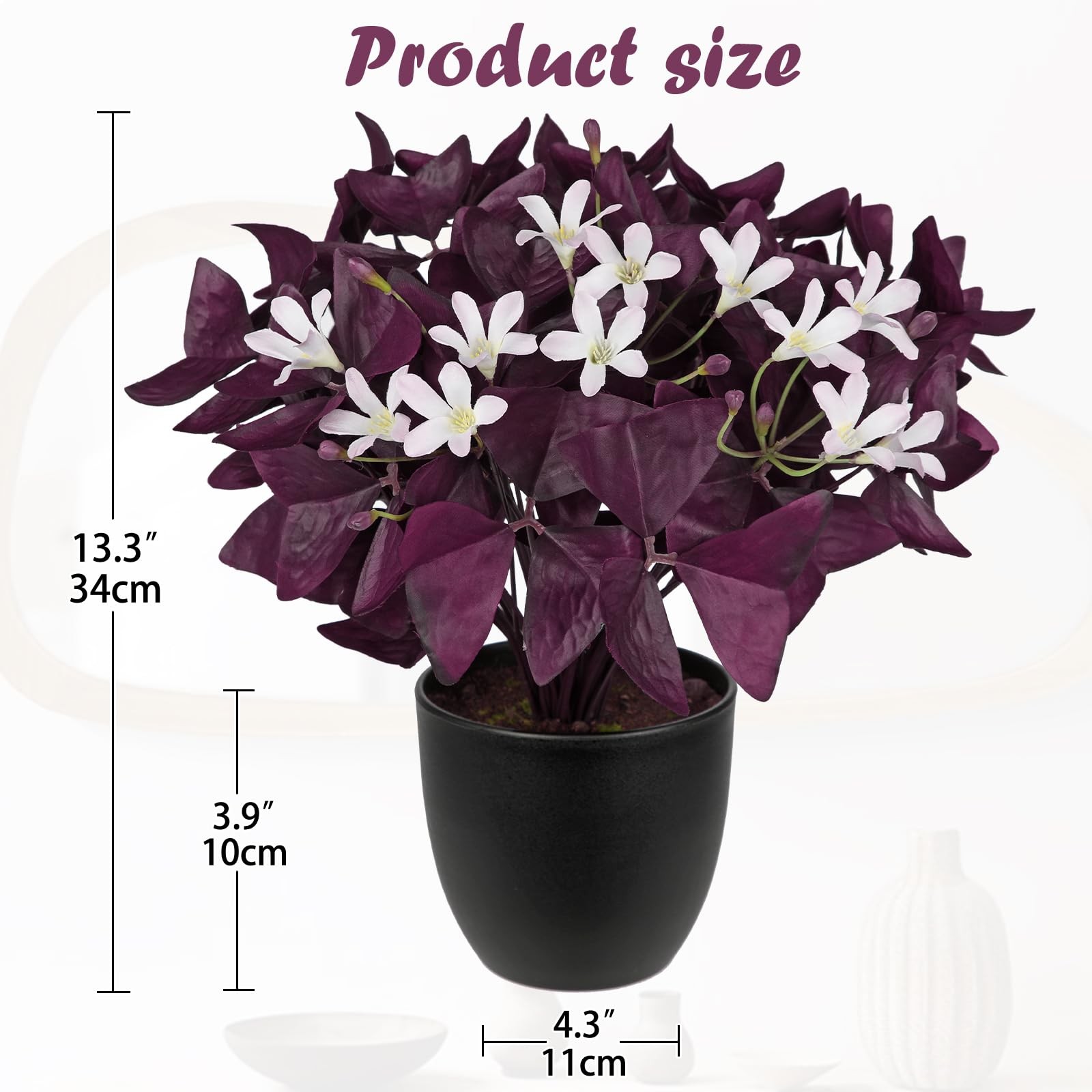 Artificial Purple Foliage Plant with White Flowers, 13.3’’ Faux Tabletop Deco…