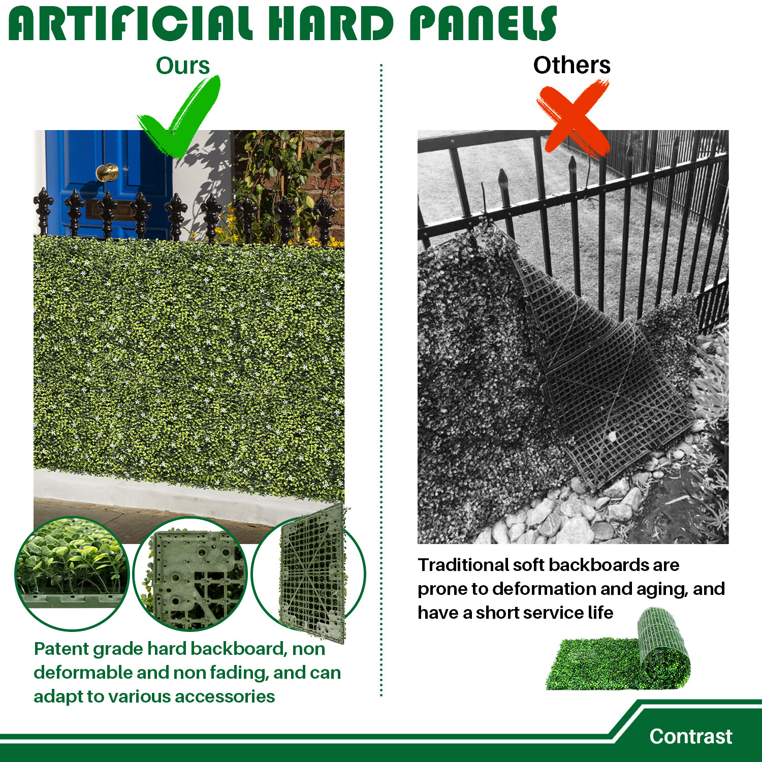 18″x12″ Artificial Faux Ivy Mats Wall With Hard Panel for Indoor Outdoor Hedge