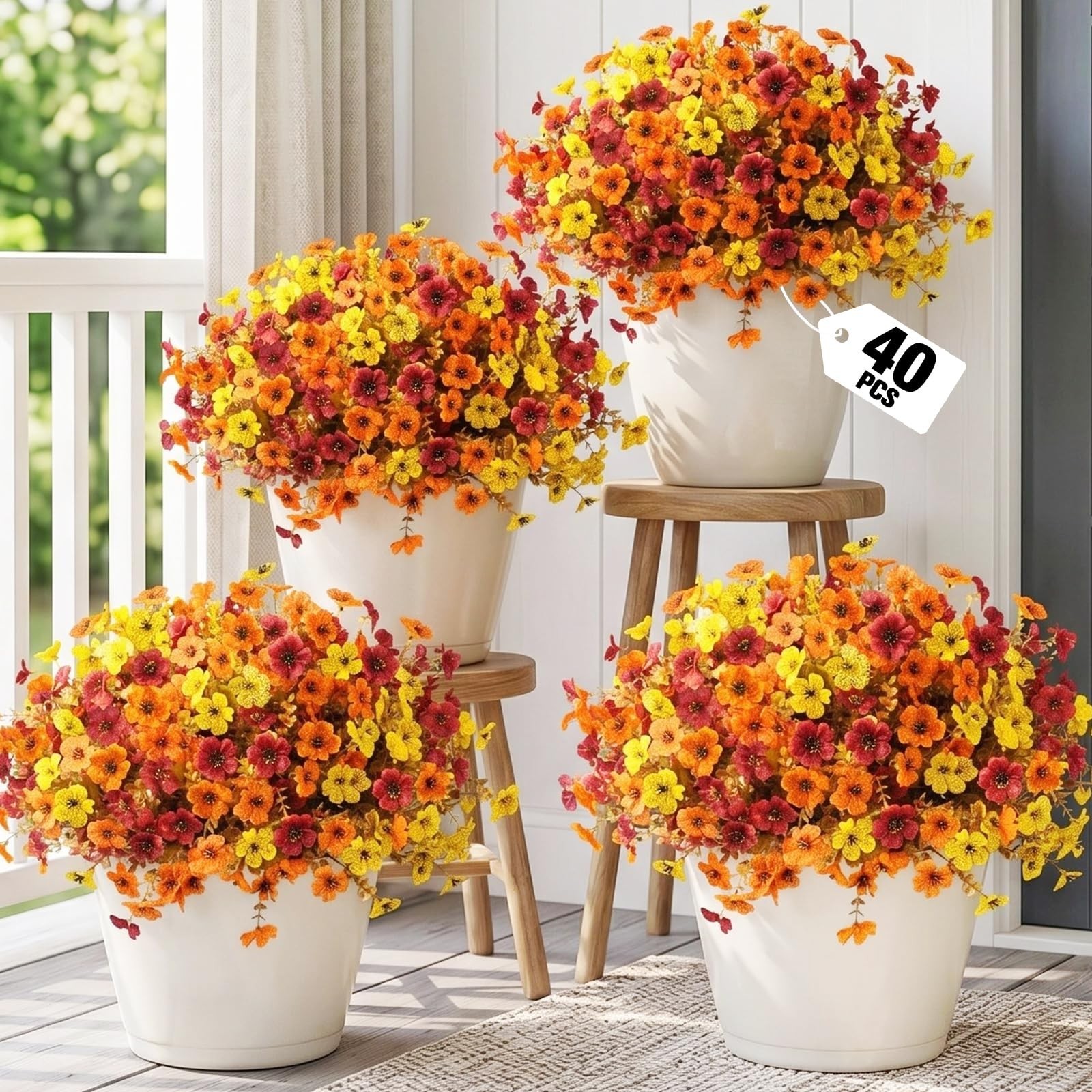 40Pcs UV Resistant Artificial Fall Flowers – Colorful Faux Mums for Home Decor