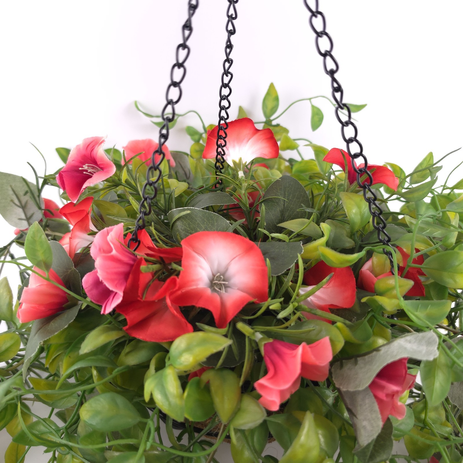Garden Reflections 14″ Faux Morning Glory Hanging Basket Red