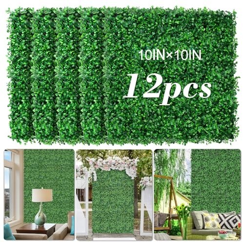 10″x10″ Artificial Grass Wall Panels – 12Pcs Boxwood Hedge Decor, UV-Resistant G