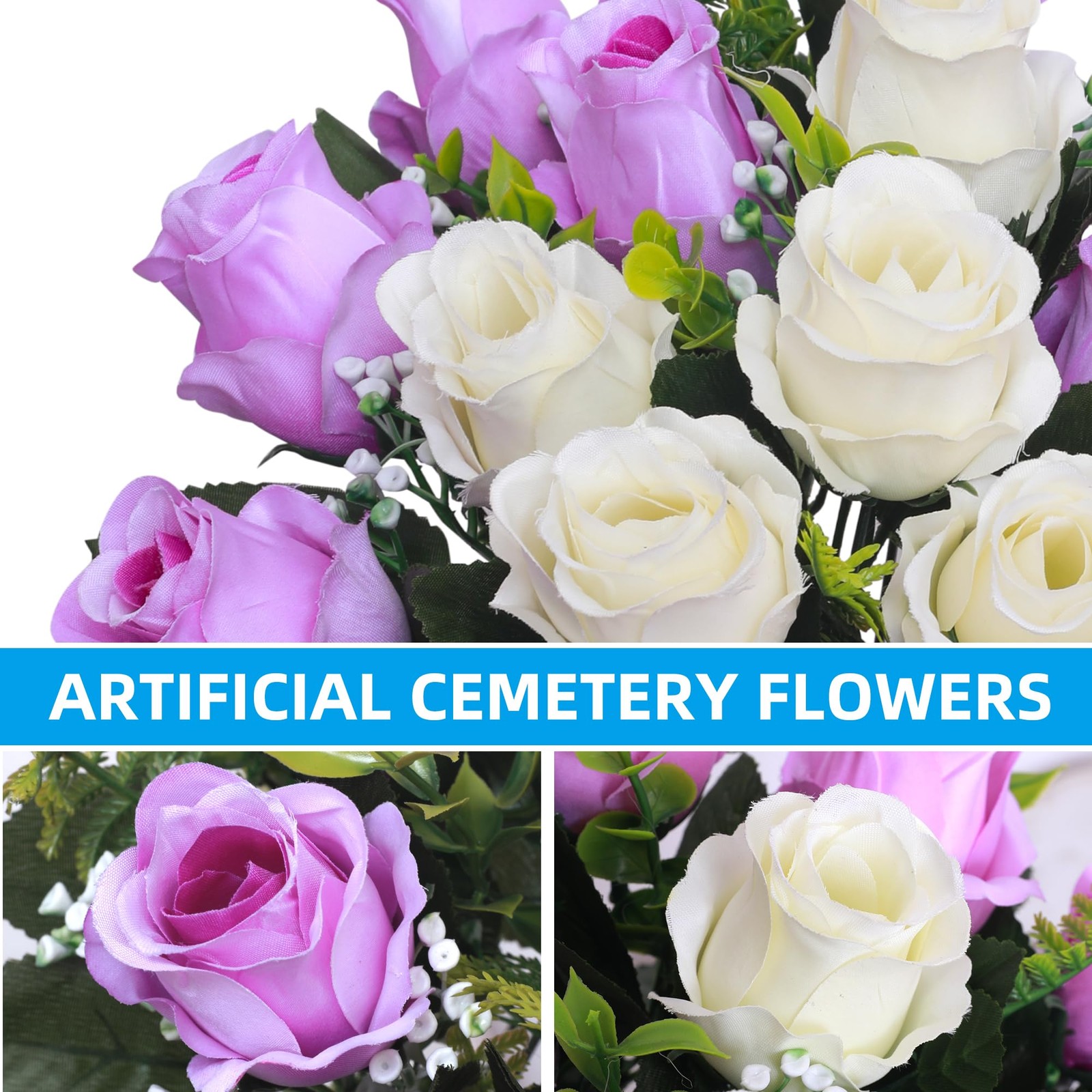 Set of 2 Artificial Cemetery Flowers with Vase,Grave Memorial Flowers,Artific…