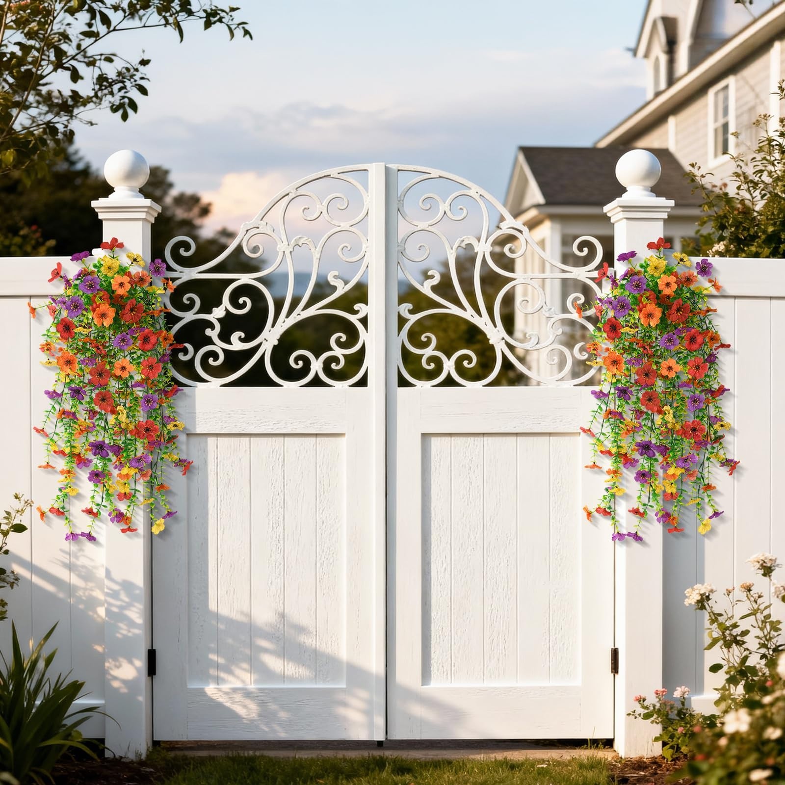 8PCS UV Resistant Artificial Hanging Flowers – Faux Silk Daisy & Eucalyptus Deco