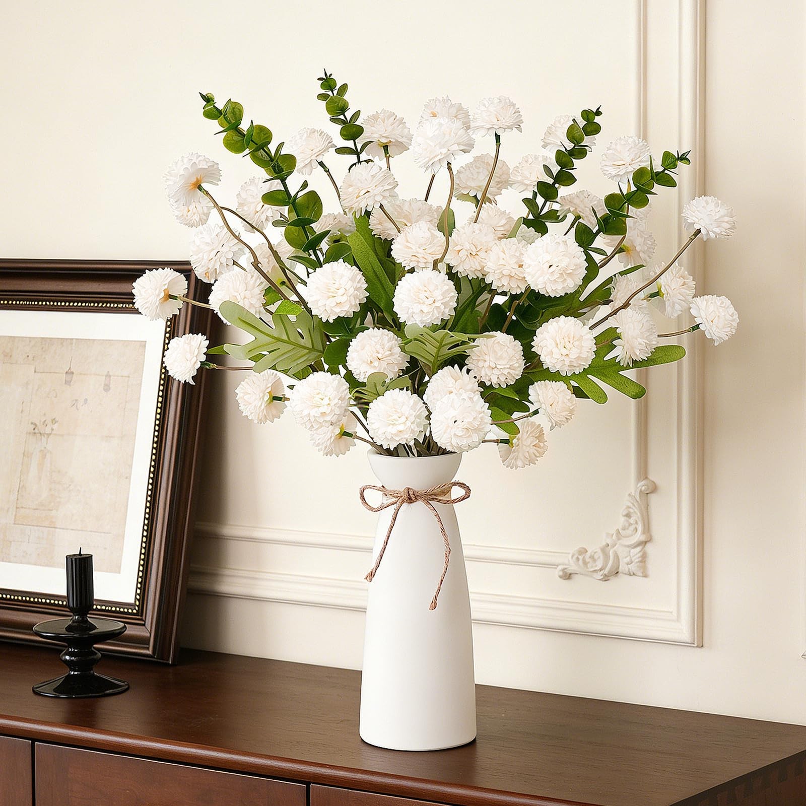 12pcs Champagne Artificial Flowers with White Ceramic Vase ,Faux Flowers for …