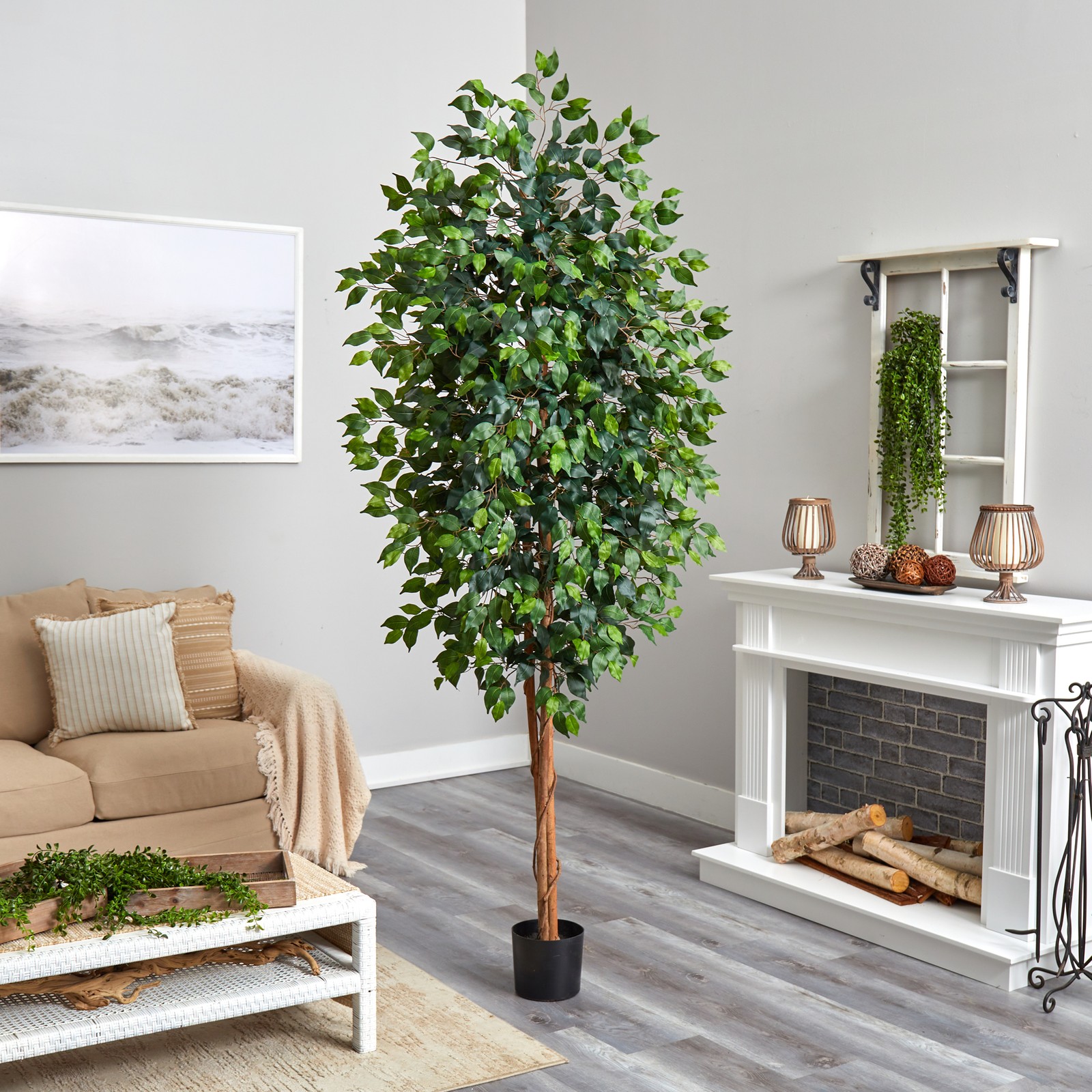 Nearly Natural 96″ Ficus Tree with Over 1500 Leaves in Green/Black