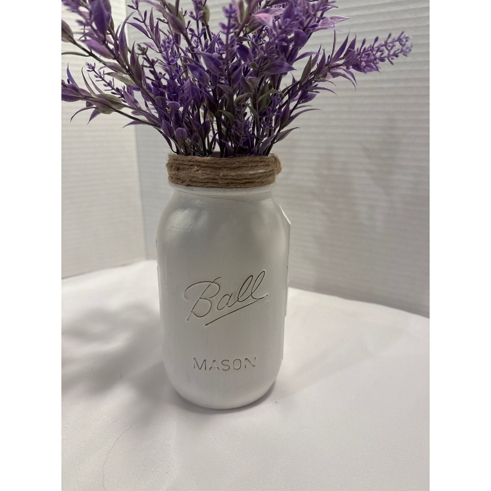 French Country Mason Jar filled with Faux Lavendar, Table Decor, Shabby Chic