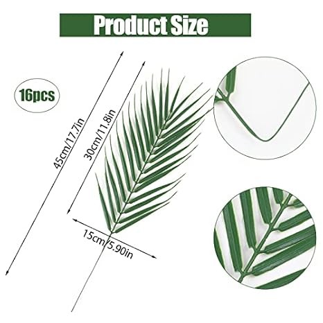 16 PCS Artificial Palm Leaves – Faux Tropical Fronds for Luau & Jungle Decor