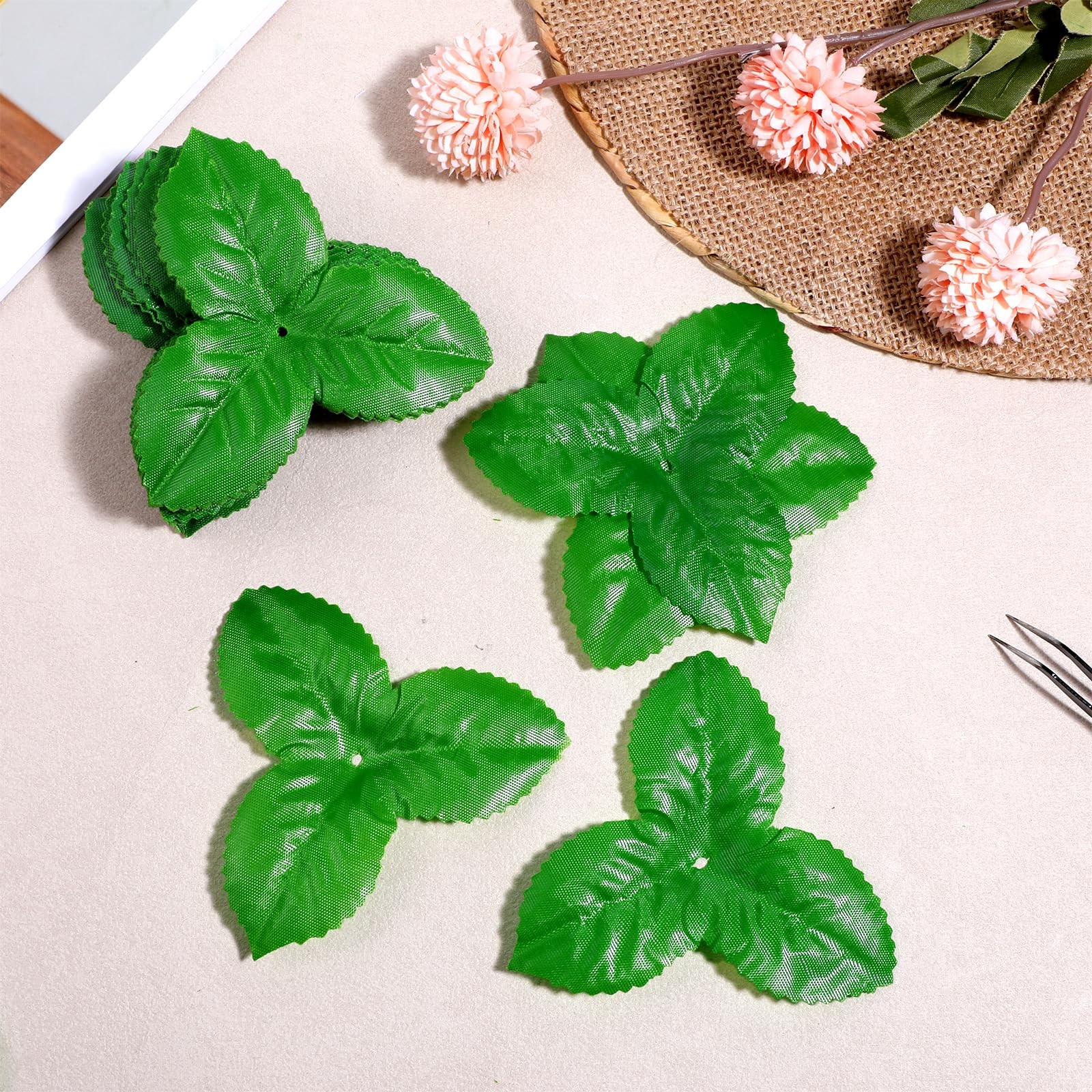 200 Pcs Artificial Green Leaves, 3.74 Inch Fake Rose Leaves, Polyester Fabric…