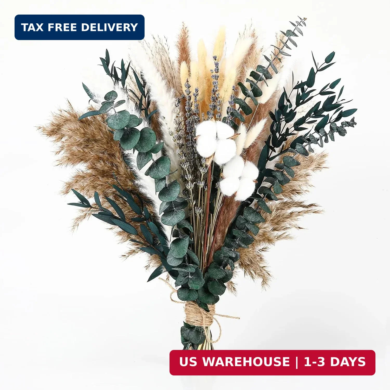 Natural Dried Flower Bouquet – Pampas Grass, Cotton Stems, Bunny Tails Grass, Eu