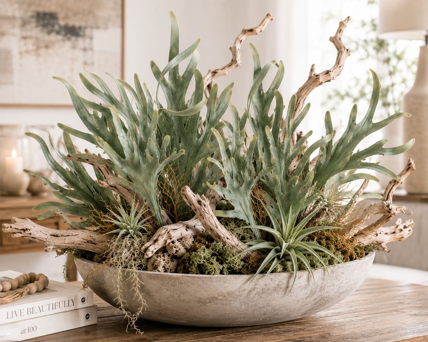 Artificial Staghorn Fern Spray Faux Fern Greenery Coastal Decor Tropical Decor F