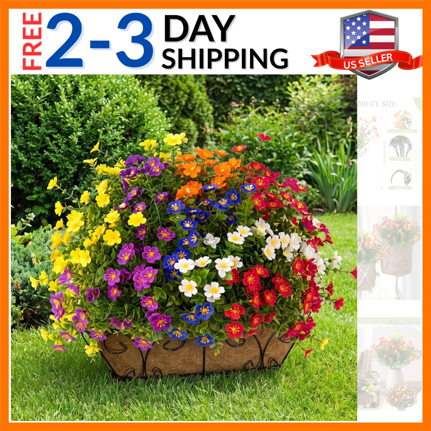 24 Pack Artificial Flowers Outdoor UV Resistant, 6 Colors Realistic Fake Flow…
