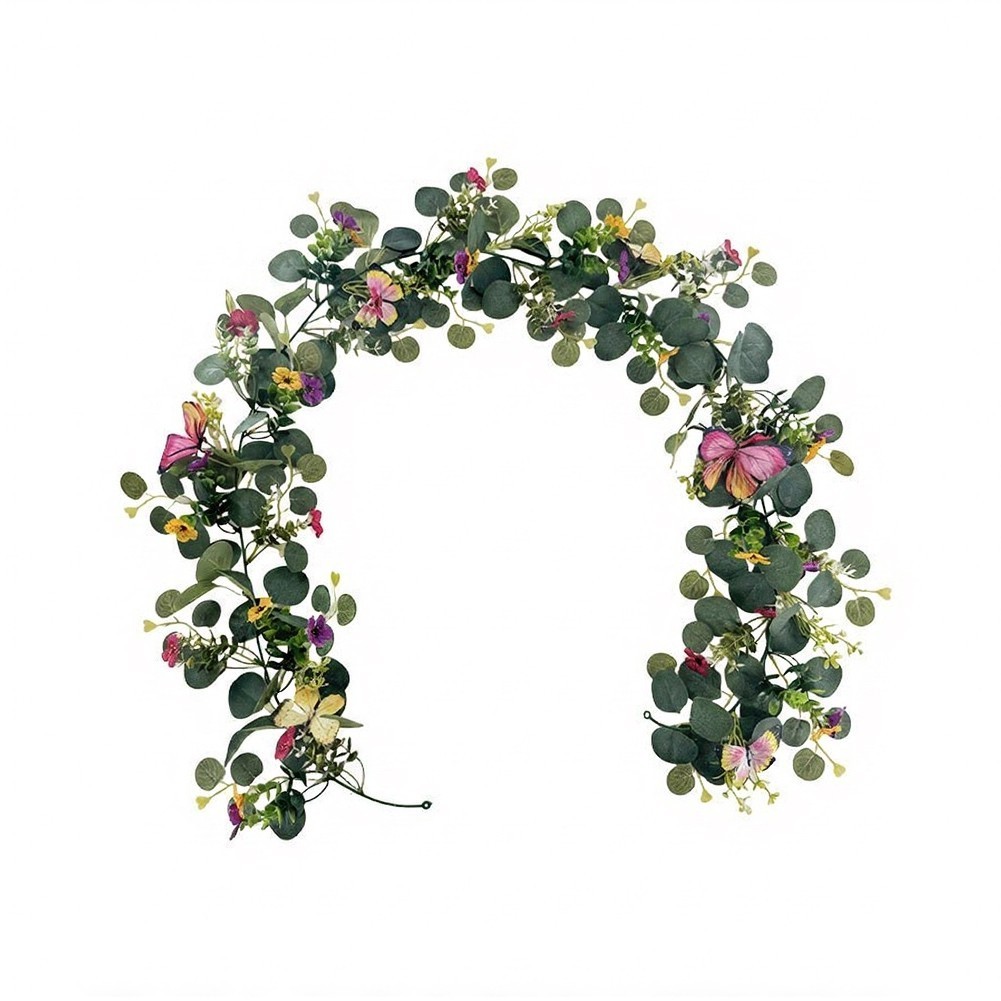 Artificial Eucalyptus Wreath with 3D Butterfly for Spring Summer Decor