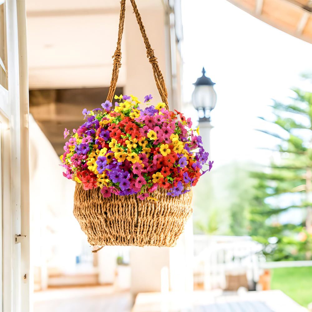24 BUNDLES ARTIFICIAL FLOWERS FOR OUTDOORS DECORATION UV RESISTANT SILK VIOLET F