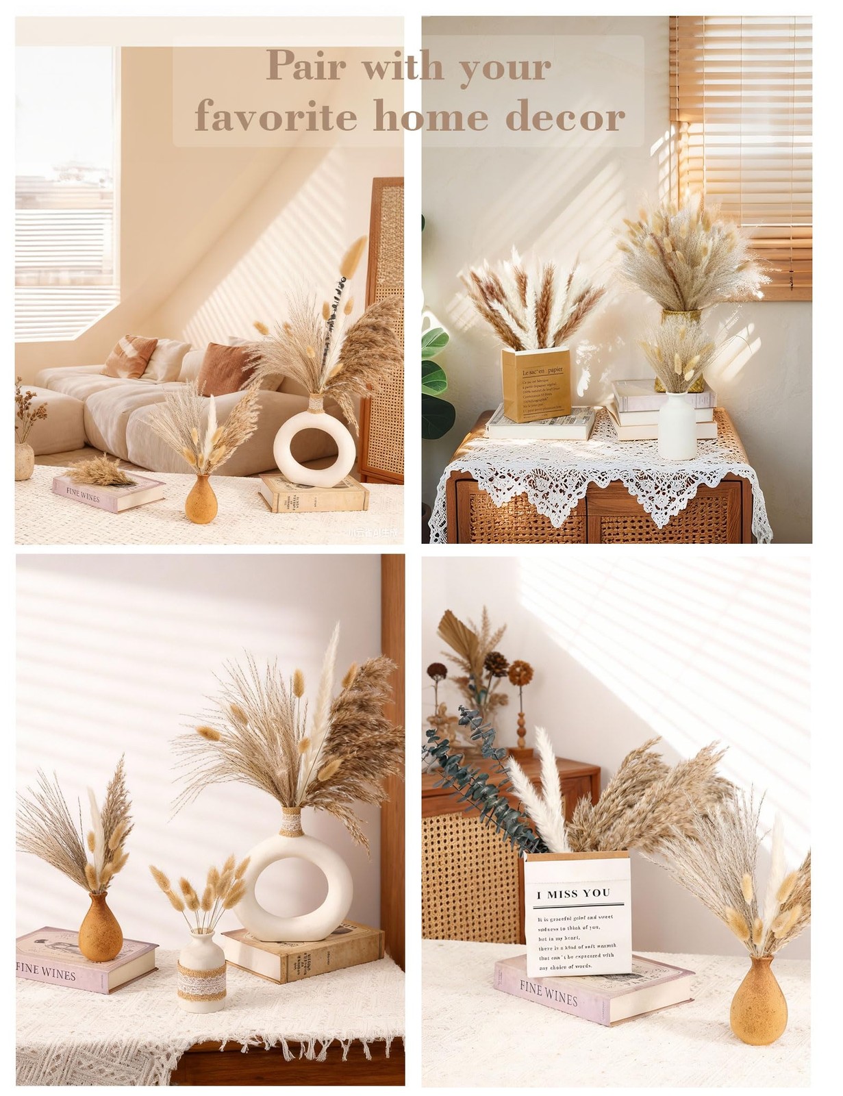 120 PCS Dried Pampas Grass, Dried Flowers, Reed Grass Bouquet for Bohemian Fl…