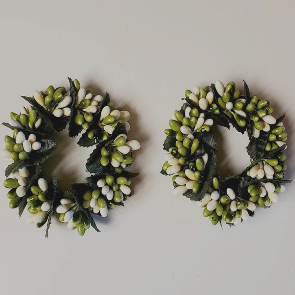NEW PRIMITIVE PIP RINGS 1.5″ OPENING 2 PCS GREEN CREAM FARMHOUSE DECOR FLORAL
