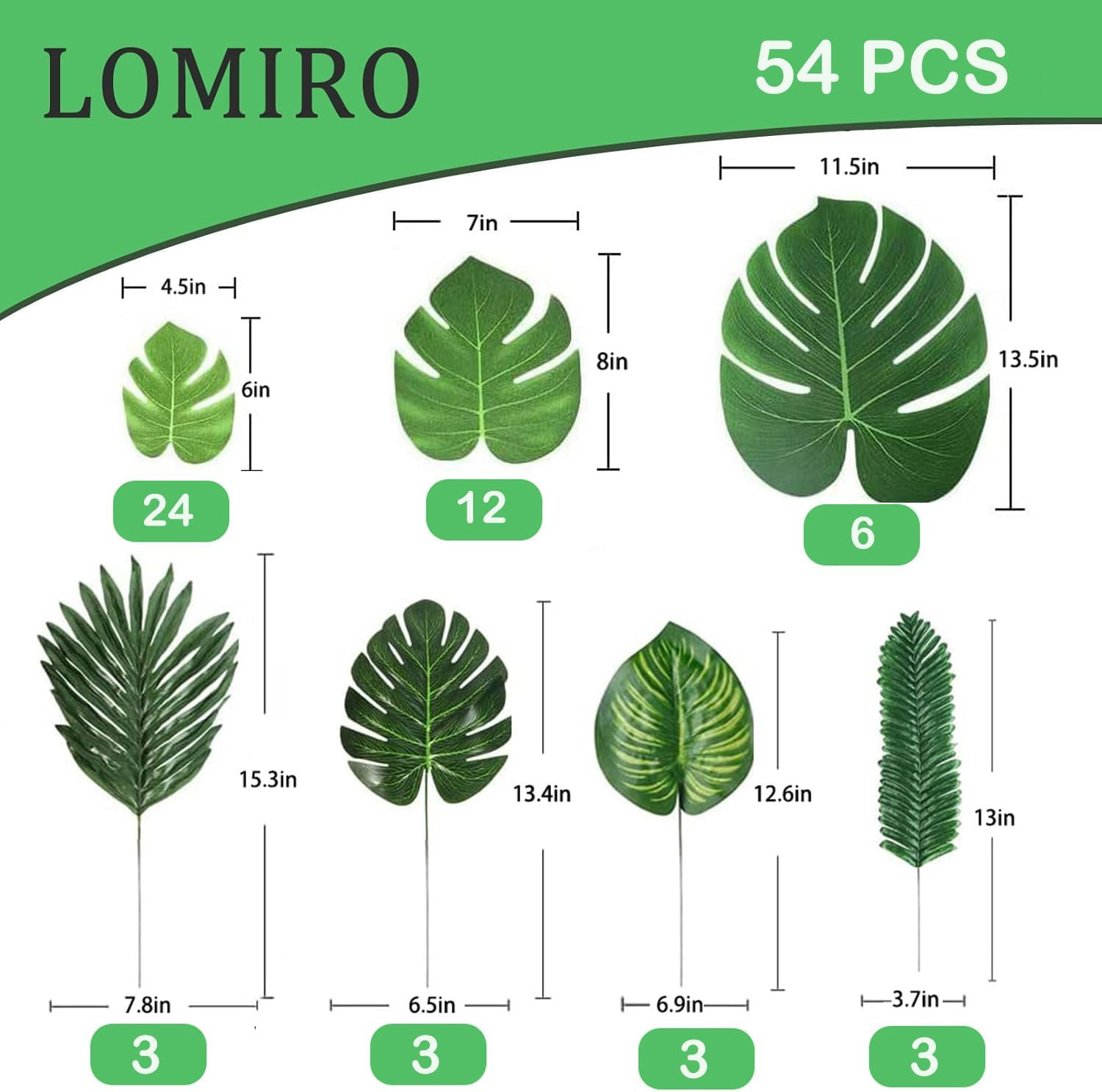 54 Pieces 7 Kinds Artificial Tropical Leaf Jungle Leaves Plant Safari Leaves Dec