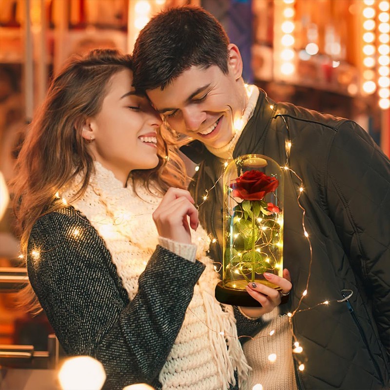 Eternal Rose LED Glass Dome Artificial Flower Romantic Gift for Her Anniversary