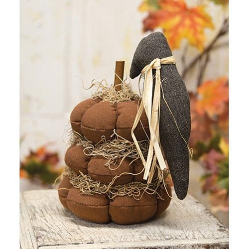 New Primitive Rustic CROW DOLL STACKED PUMPKINS Stuffed Pillow Sitter 8″