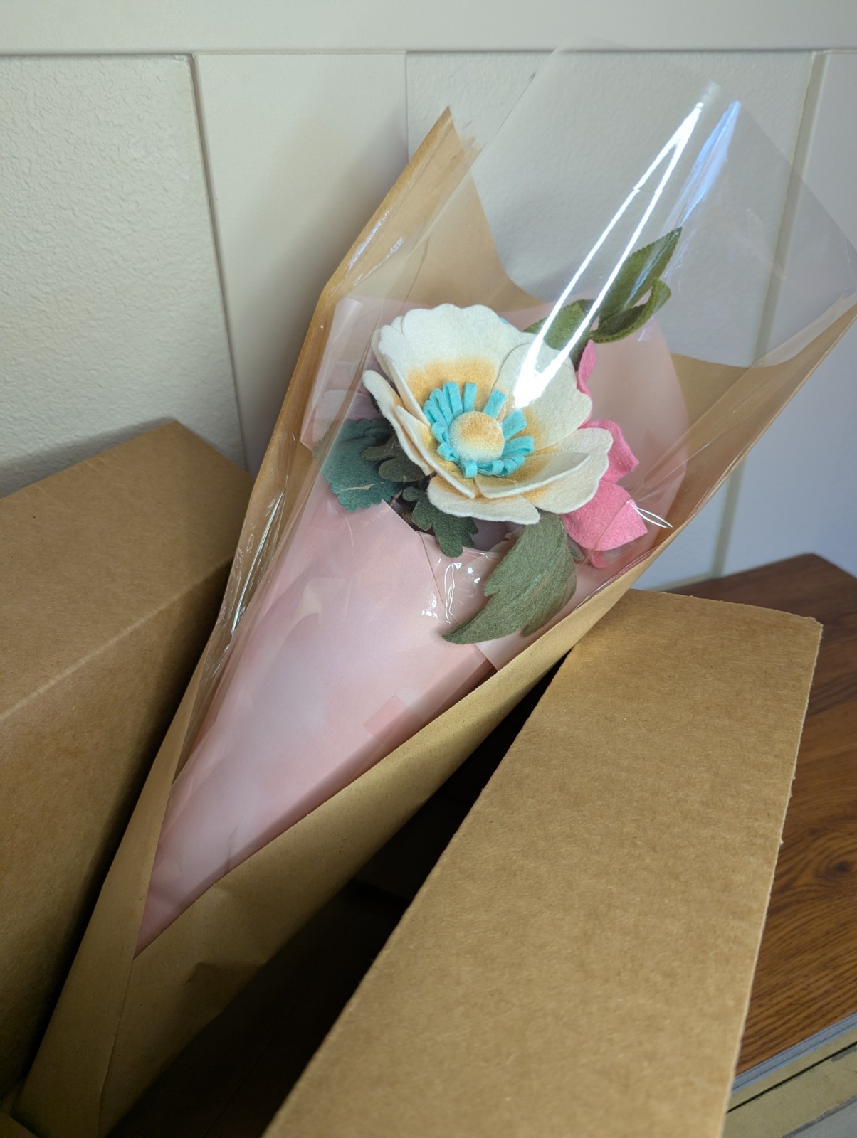 Beautiful Hand Cut Wool Blend Felt Flower Bouquet Gift Wrapped/Great Gift Idea!