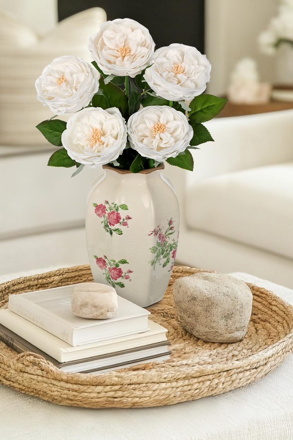 5Pcs Real Touch Peonies Austin Roses Artificial Flowers 23.6 Inch Long Stem F…