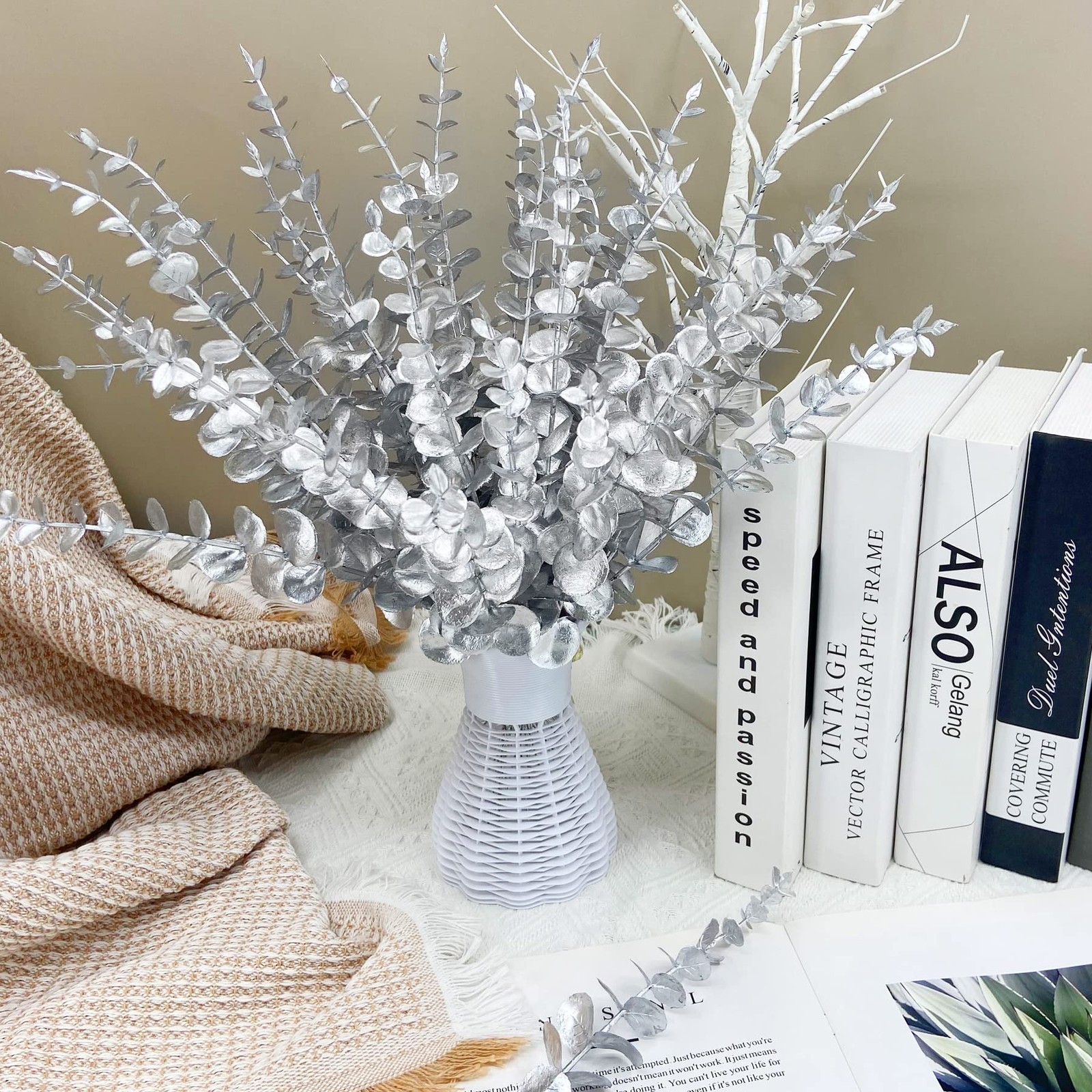 36 Pcs Silver Eucalyptus Stems Artificial Leaves Faux Eucalyptus Stems Branch…