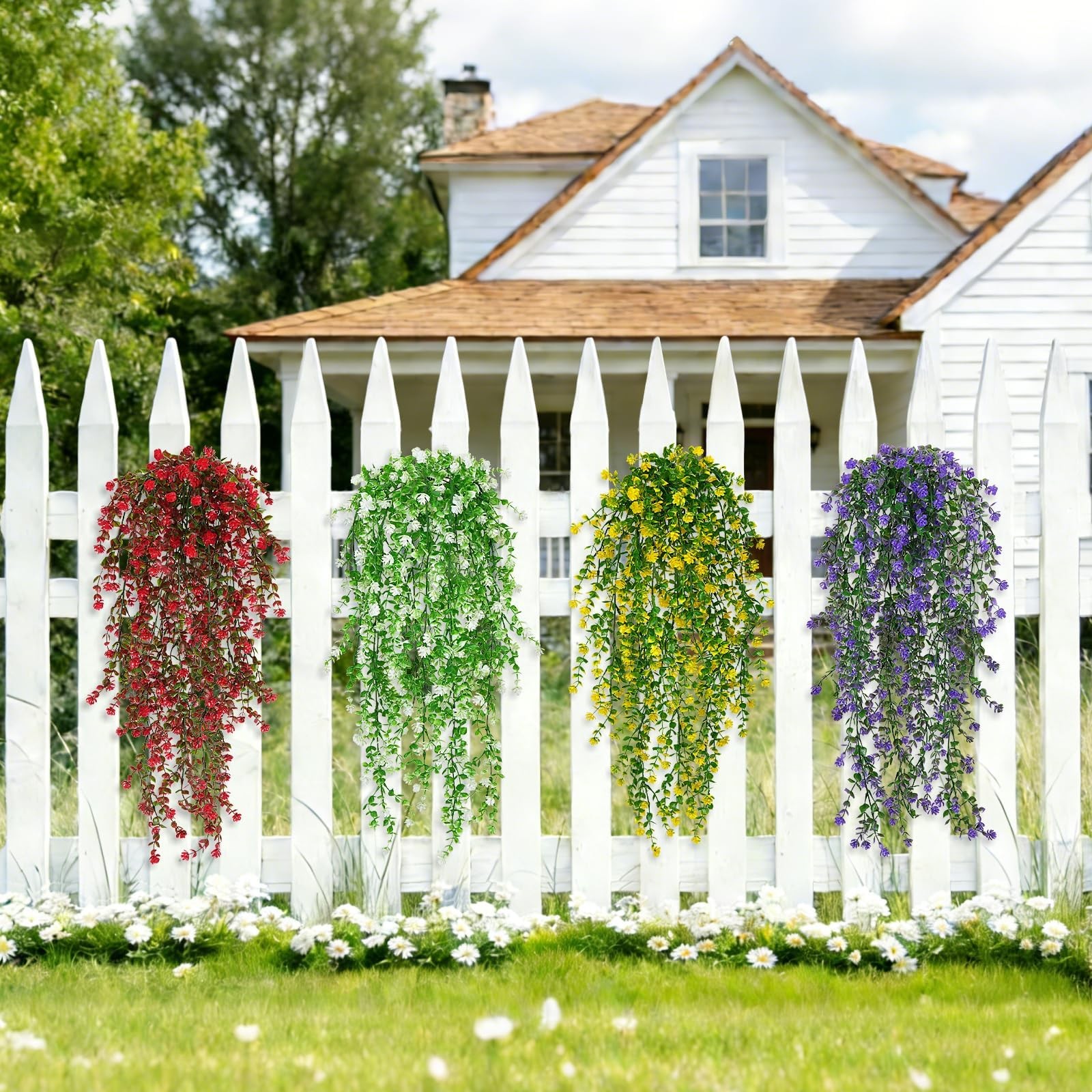12 Pcs Artificial Hanging Flowers Fake Eucalyptus Leaf Trailing Vines Faux Fl…