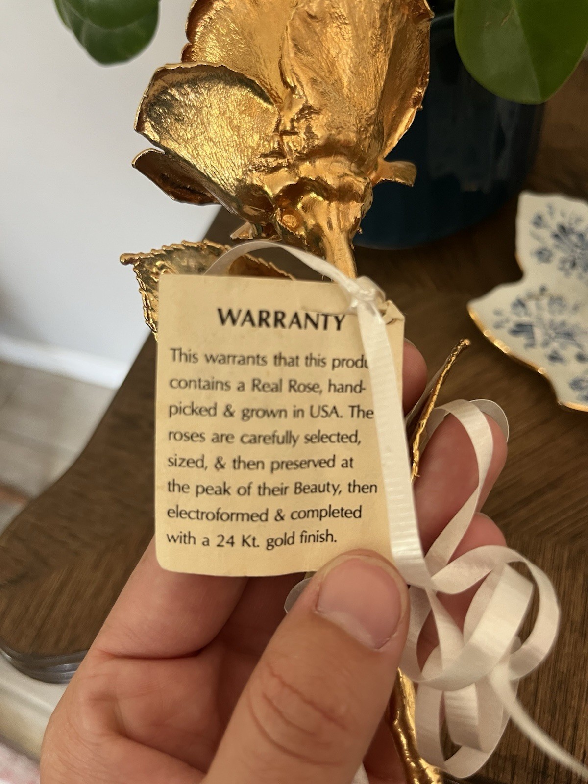 Real Rose Stem Dipped in 24K Gold Finish Metal Floral Décor, Gold Color