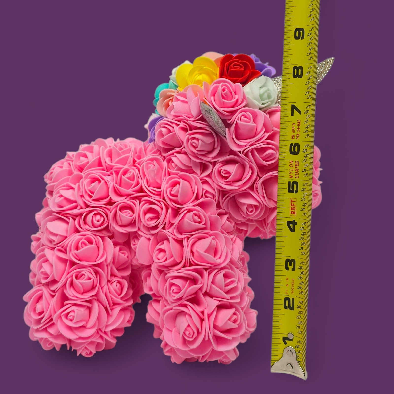 Rose Unicorn Gift – Pink Foam Flowers, Rainbow Mane, “Just For You” Box Damaged