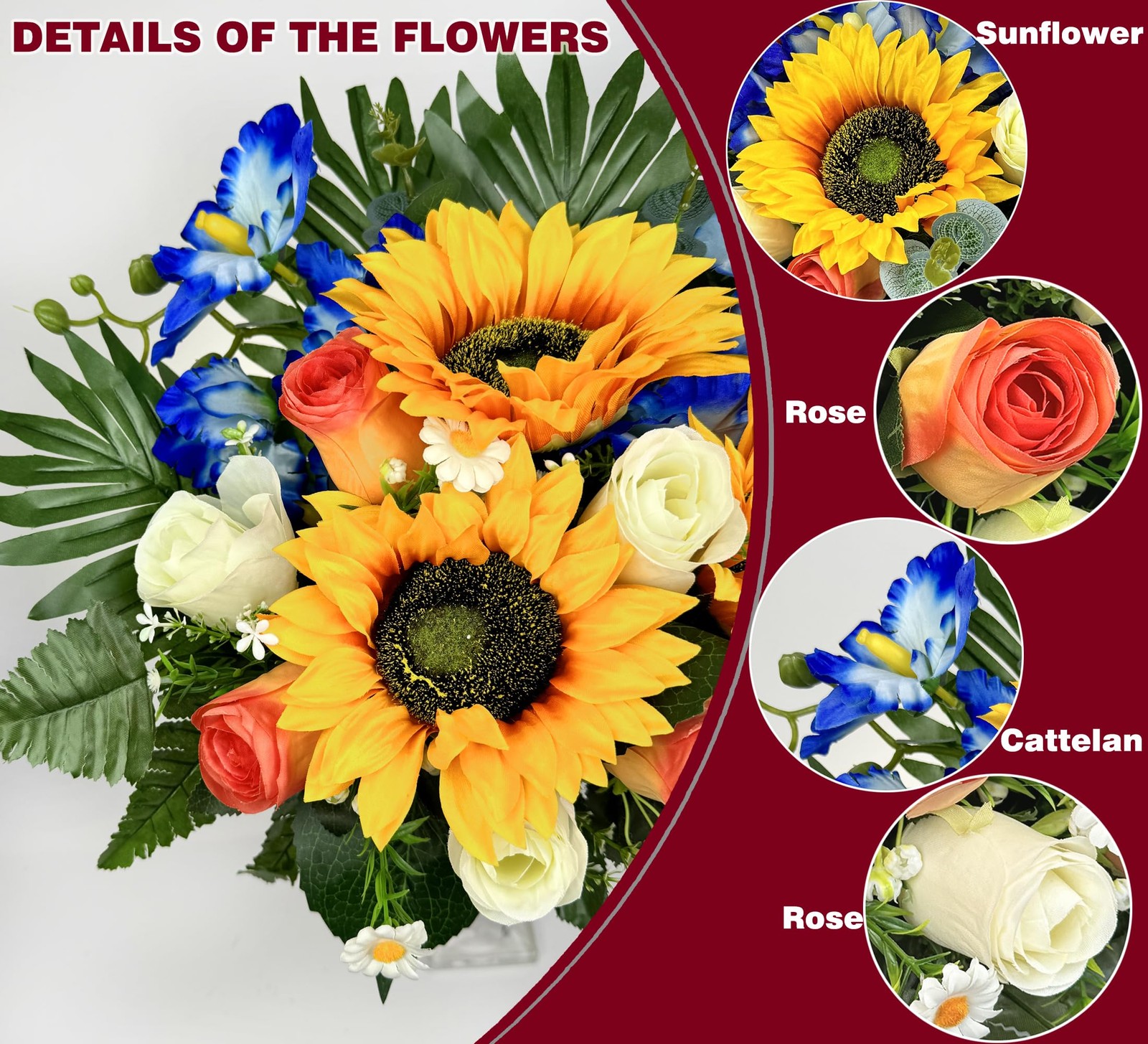 Artificial Cemetery Flower Bouquet Sunflower Rose Cattleya With Vase