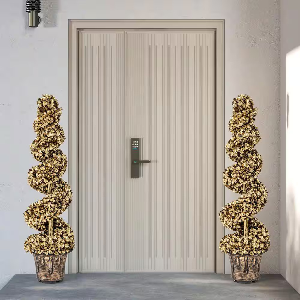 4 Ft. Gold Artificial Topiary Spiral Tree in Vintage Plastic Nursery Pot (2-Pack