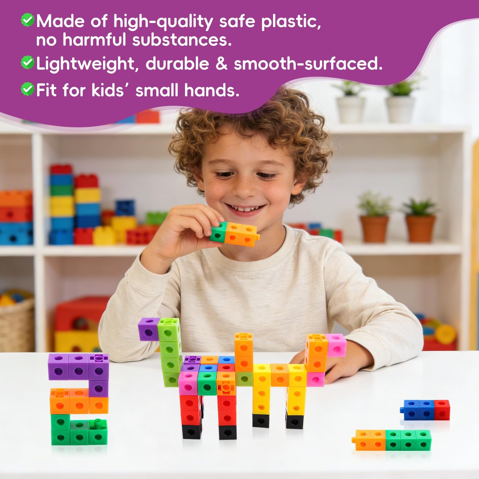 100 Pcs Math Linking Cubes – 10 Colors Connecting Counting Multicolor