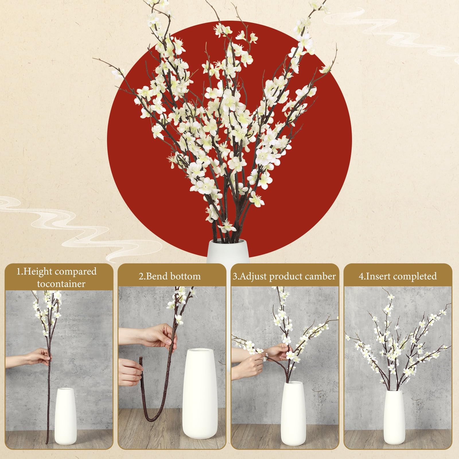 Yuxung 8 Pcs 37.4 Inch Artificial Cherry Blossom Faux Cherry Blossom Branches…