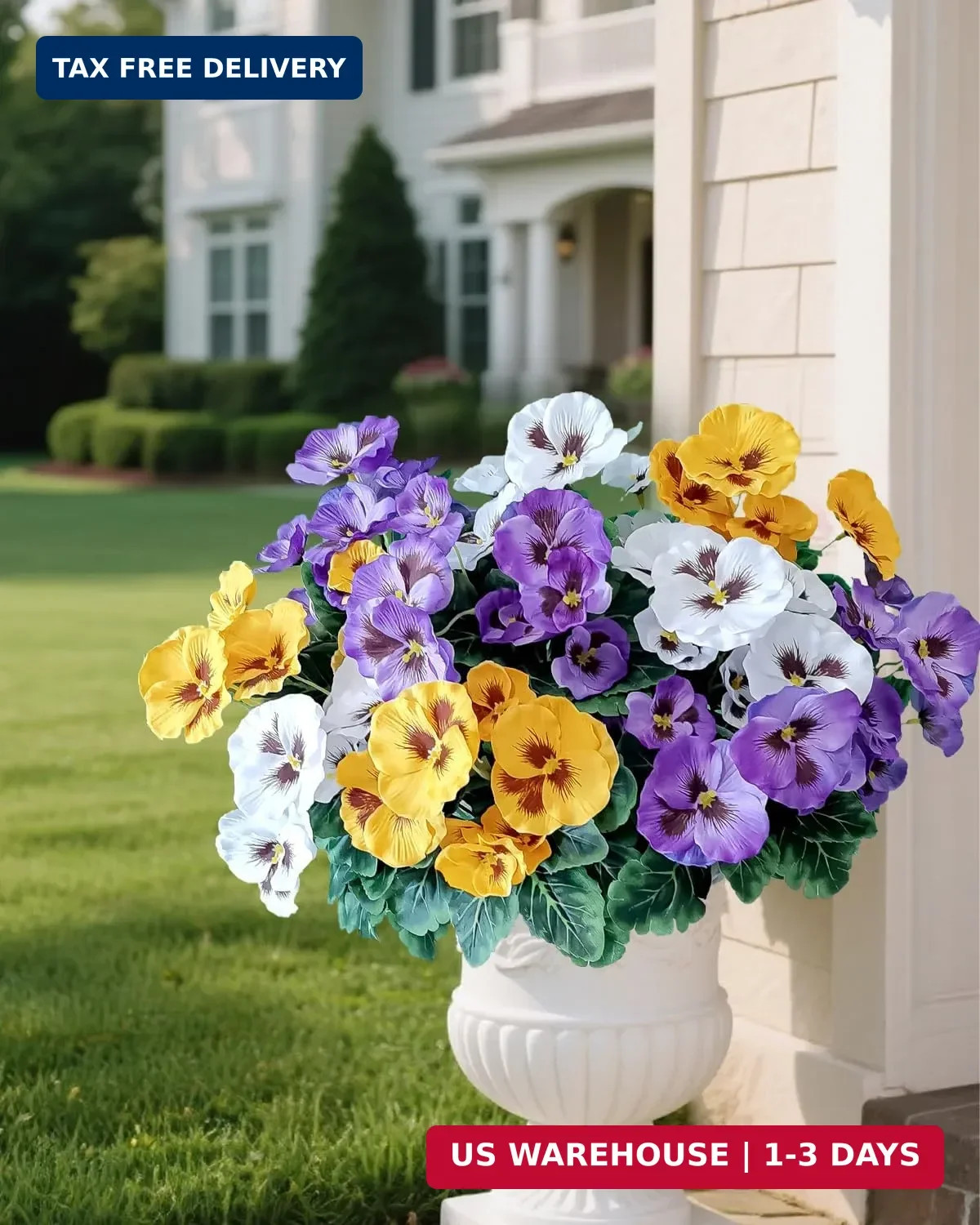 6 Bundles Outdoor Artificial Pansy Flowers – UV Resistant Silk Faux Pansies (Pur