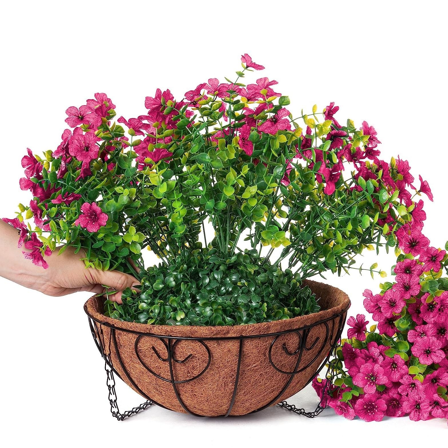 Artificial Hanging Flower Basket UV Resistant Daisy Eucalyptus Decor for Home