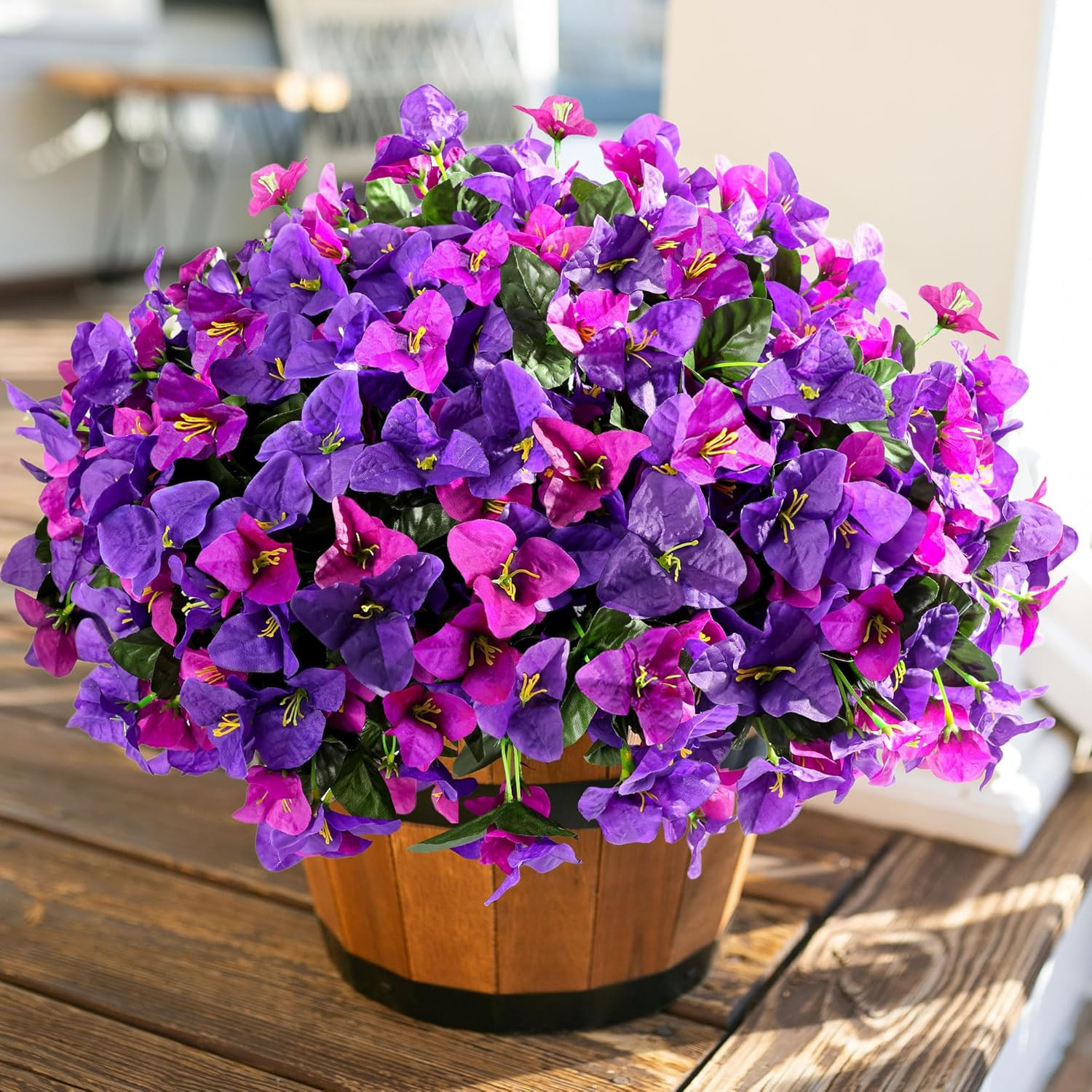 Artificial Flowers Plants for Outdoors Spring Summer Decor, 4 Bundles Fake Bouga