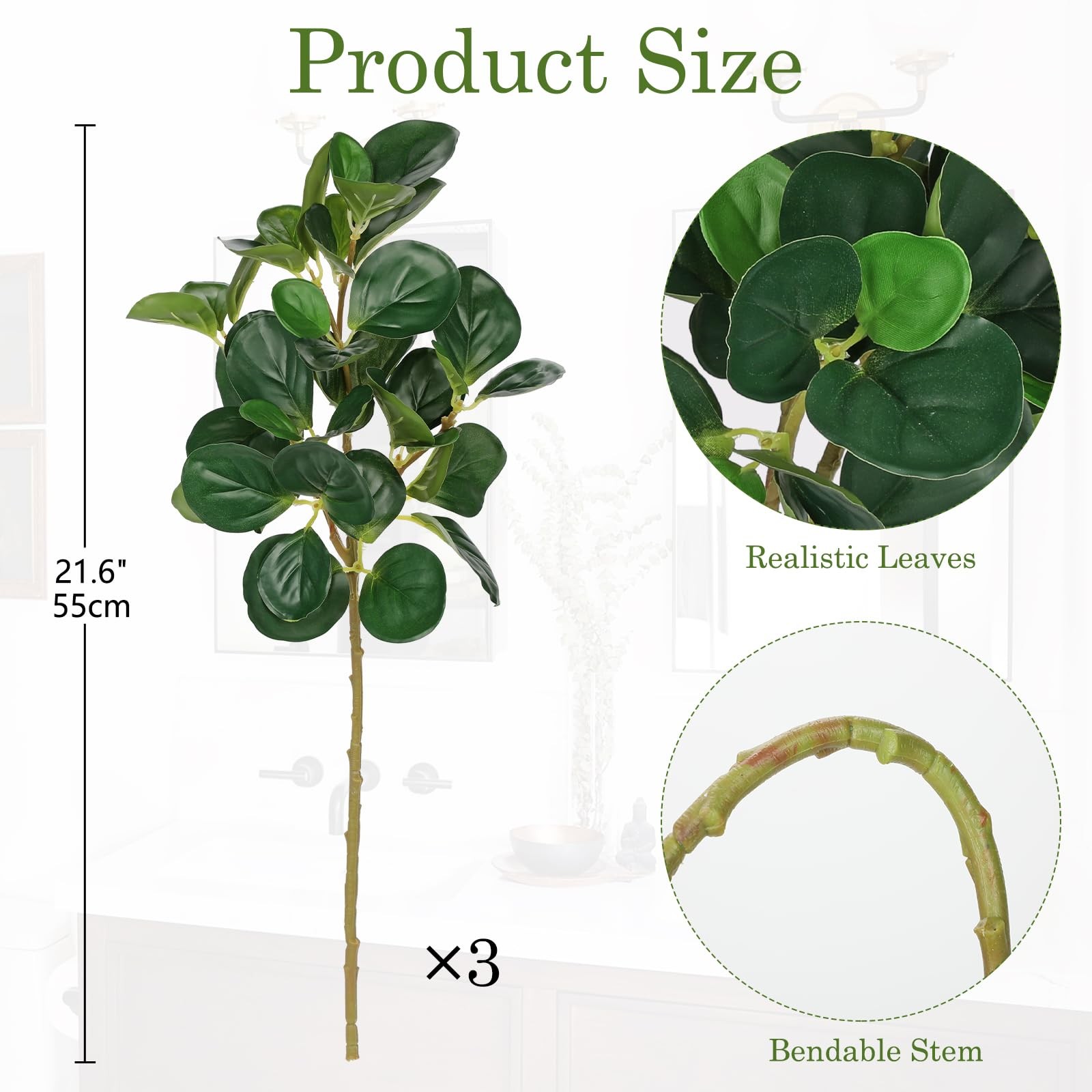 Fake Plants Branches Real Touch Faux Greenery Stems for Vase, Set of 3 Spring…