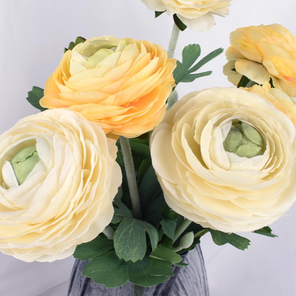 Artificial Ranunculus Flowers, 6pcs Silk Ranunculus Flower Branches with Real…