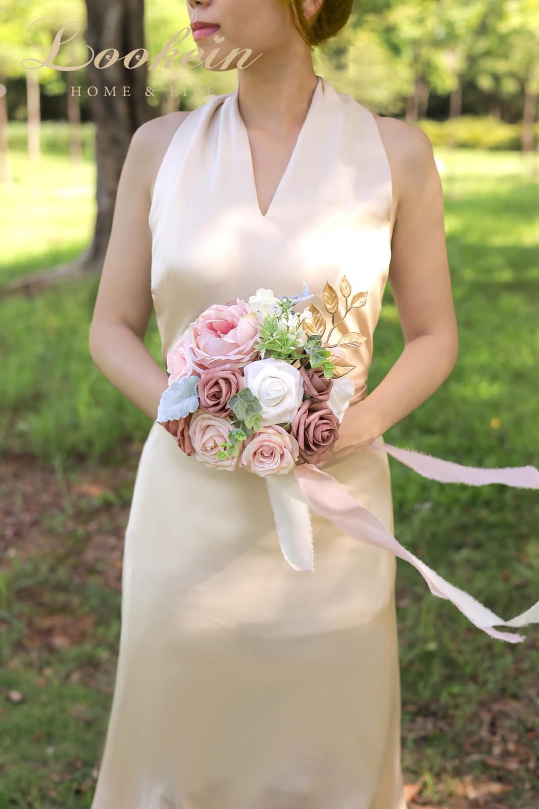 Bridesmaid Bouquet Set of 4 Boho Wedding Bouquet 7-Inch Fake Flower Bouquet f…