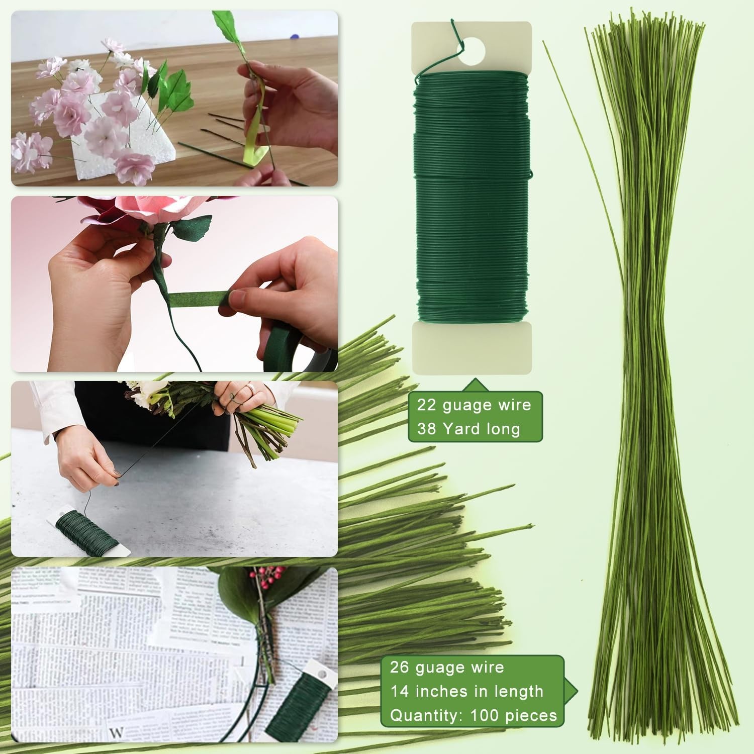 Floral Arrangement Kit, Green Floral Tape Floral Stem Wire Floral Wire Bouton…