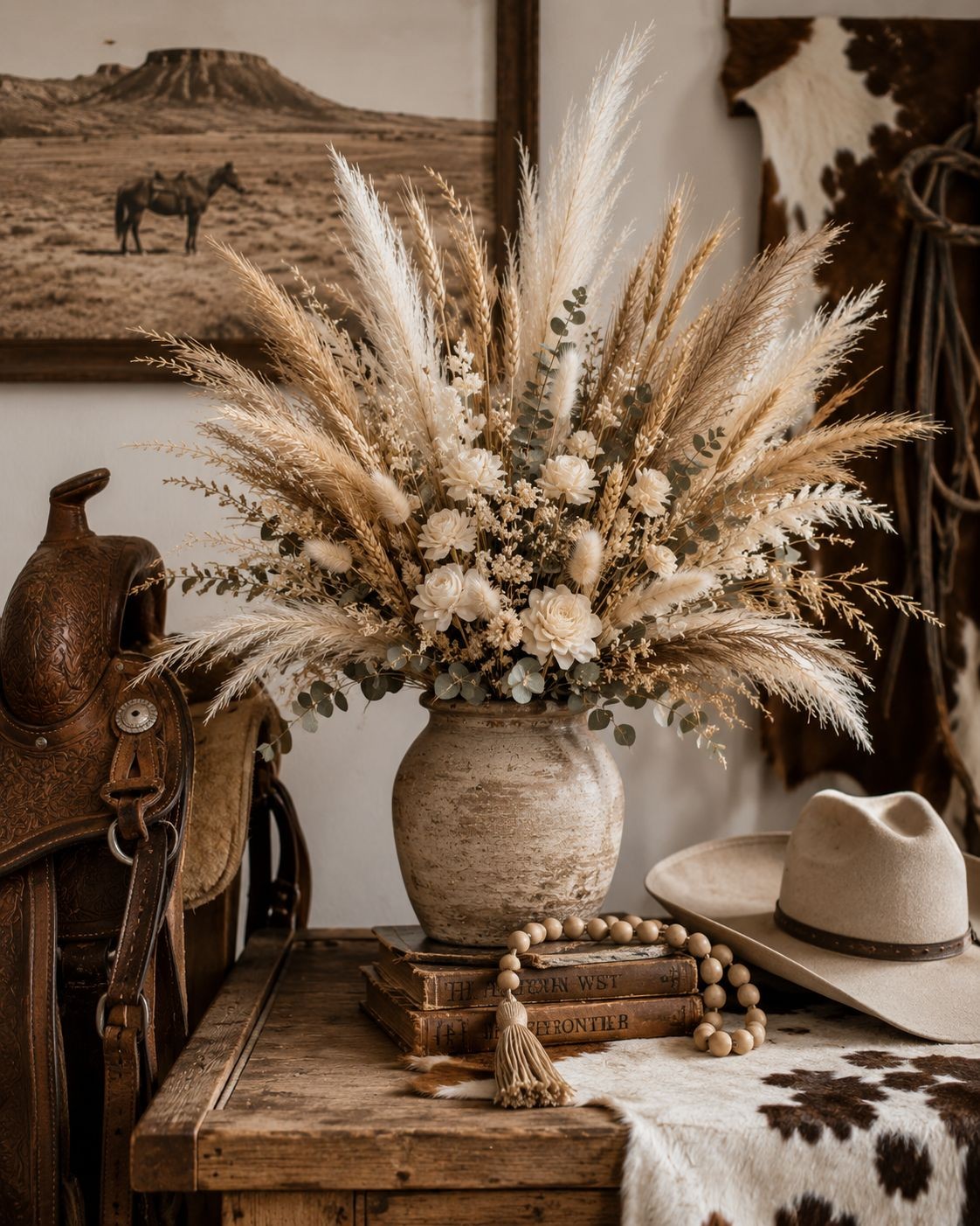 42 Piece Faux Pampas Grass Set Neutral Pampas Stems Beige Cream Taupe Brown Boho