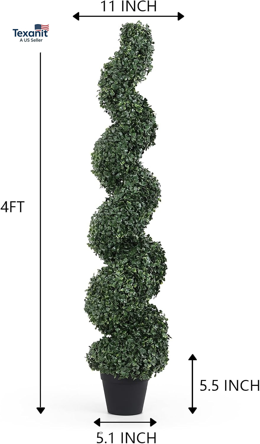 4Ft Spiral Topiary Trees Artificial Outdoor Set of 2 – UV Resistant Faux Boxwood