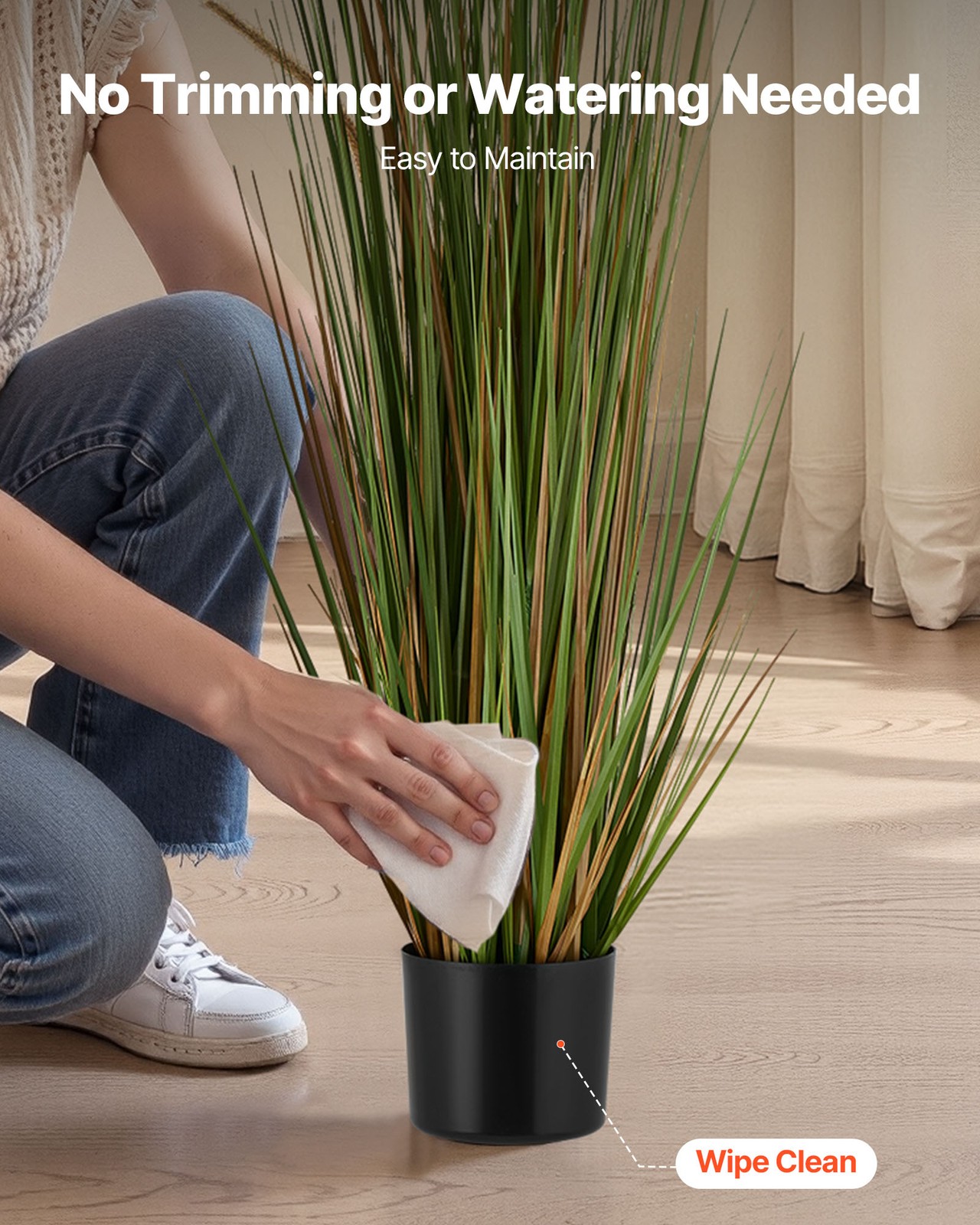 VEVOR Artificial Grass Plant 47 Inch Horsetail Reed Grass In Pot 2 Pack Green