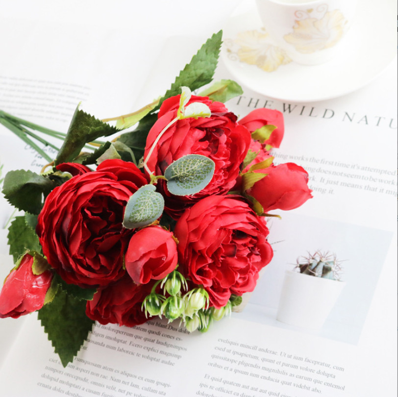 9 Heads Silk Peony Artificial Flowers Wedding Bouquet Home Party Outdoor Decor