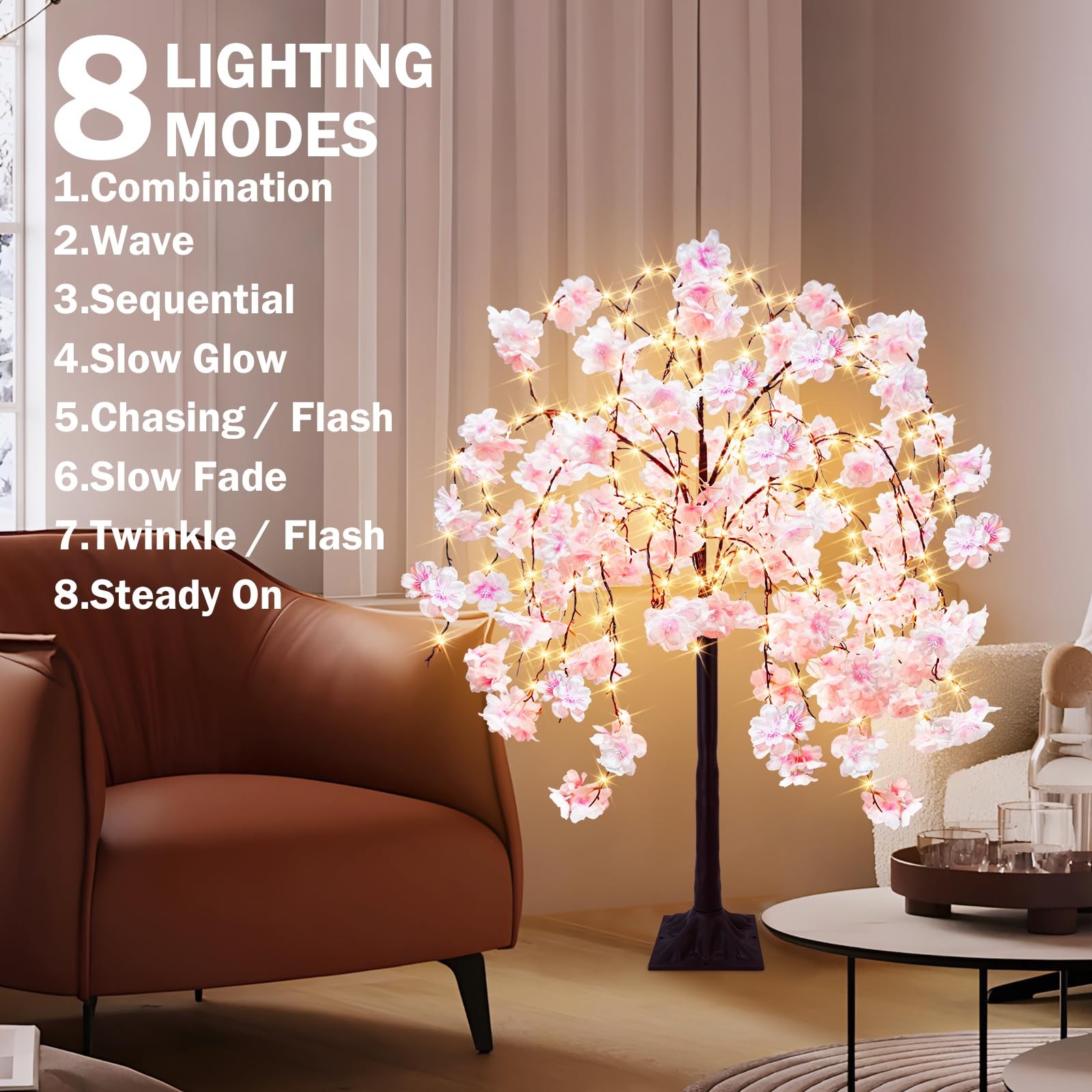 4FT Cherry Blossom Tree with 360 LED Fairy Lights Artificial Lighted Tree wit…