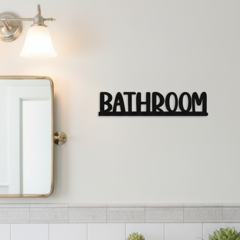 Modern Farmhouse Bathroom Wall Metal Sign – Over-The-Door Topper Décor