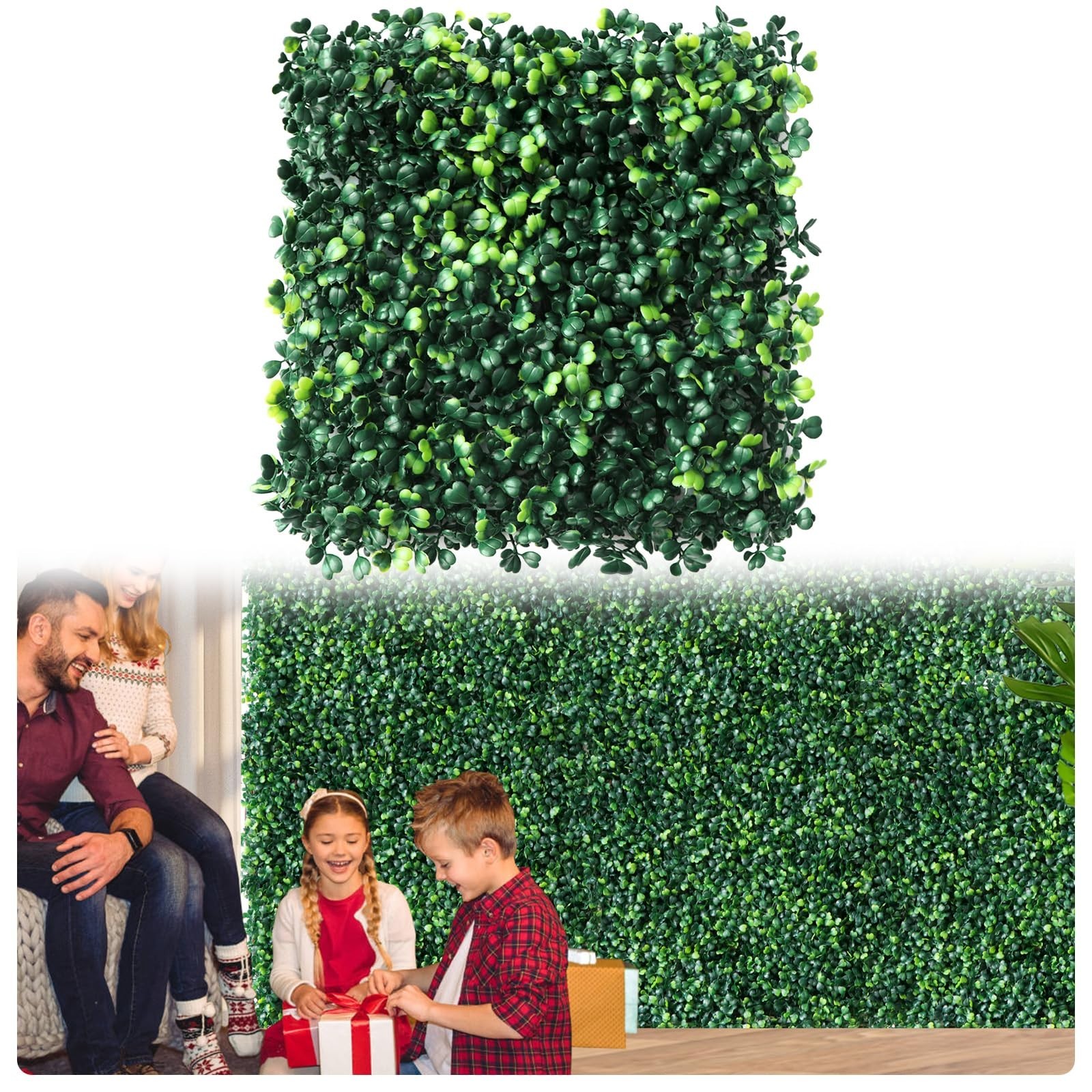 12pcs 10″x10″ Artificial Grass Wall Panels – Faux Boxwood Hedge for Privacy & De