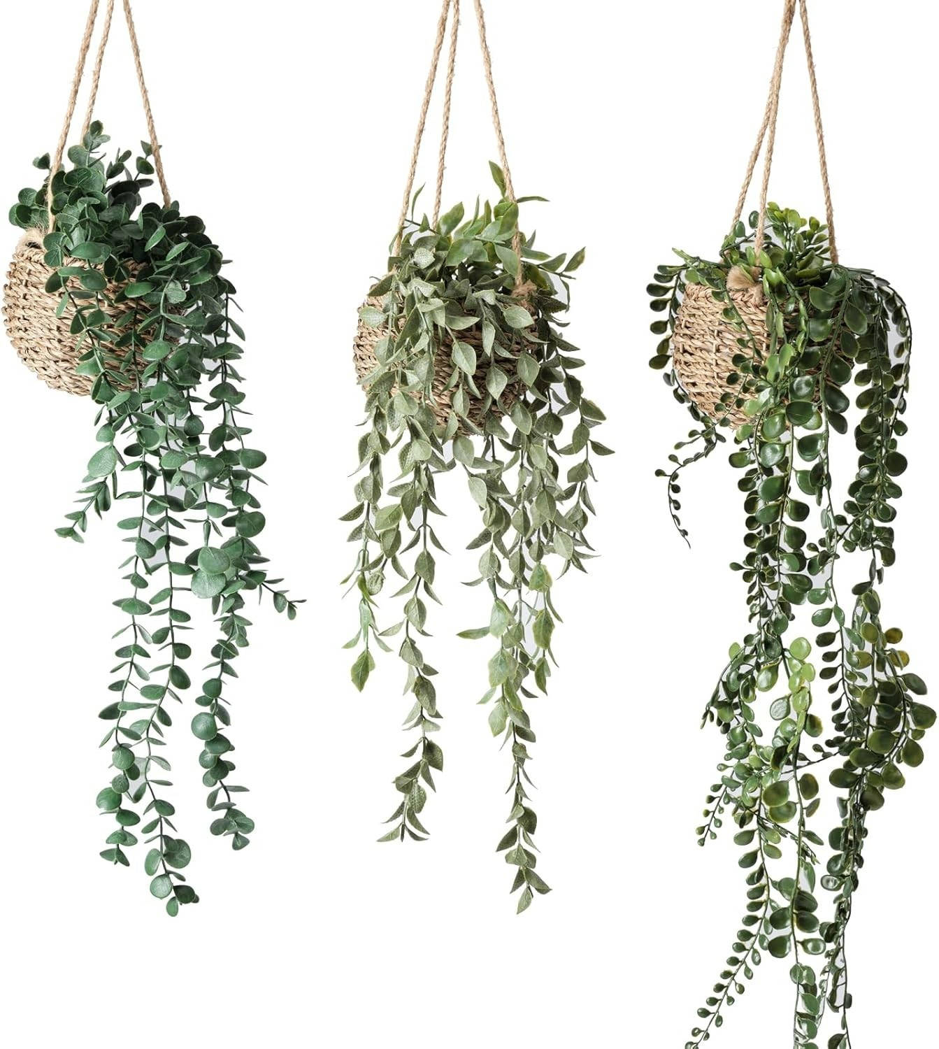 Charming 3 Pack Artificial Hanging Plants in Baskets for Stylish Home Decor