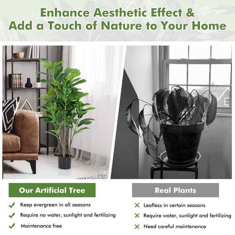 2 Pack Artificial Fiddle Leaf Fig Tree In/Outdoor Fake Potted 51″ Decor Plant
